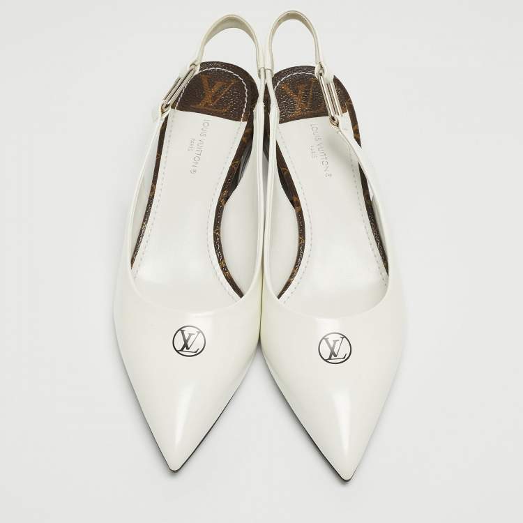 Pre Owned Louis Vuitton White Patent Leather Slingback Pumps Size 37