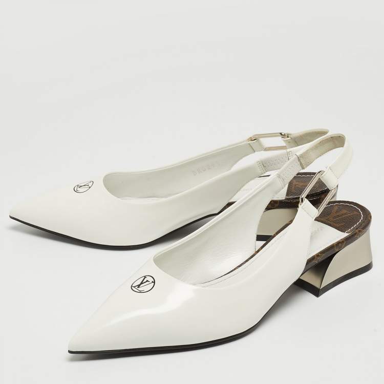Pre Owned Louis Vuitton White Patent Leather Slingback Pumps Size 37