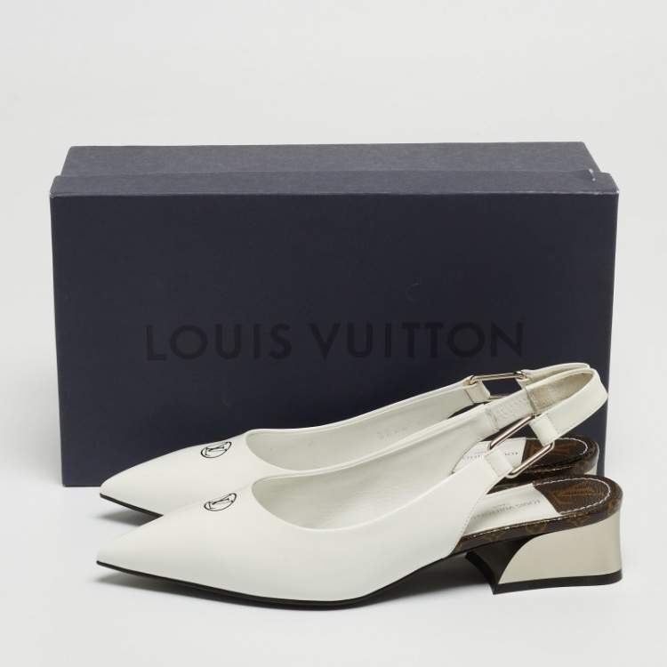Pre Owned Louis Vuitton White Patent Leather Slingback Pumps Size 37