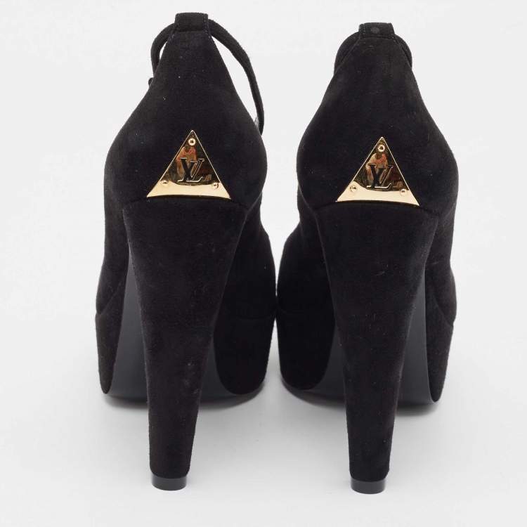 Pre Owned Louis Vuitton Black Suede Ankle Strap Pumps Size 37