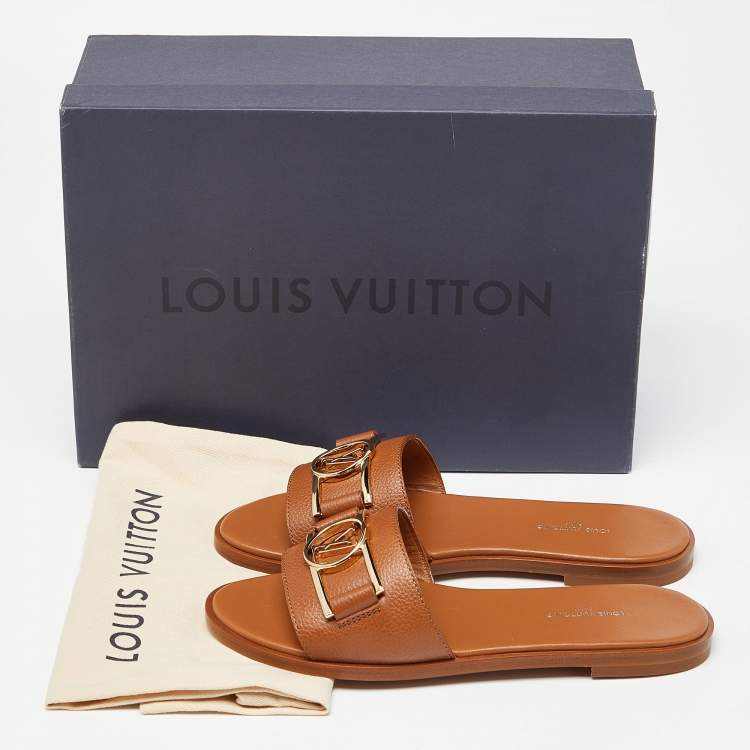 Pre Owned Louis Vuitton Cognac Leather Lock It Flat  Sandals Size 36