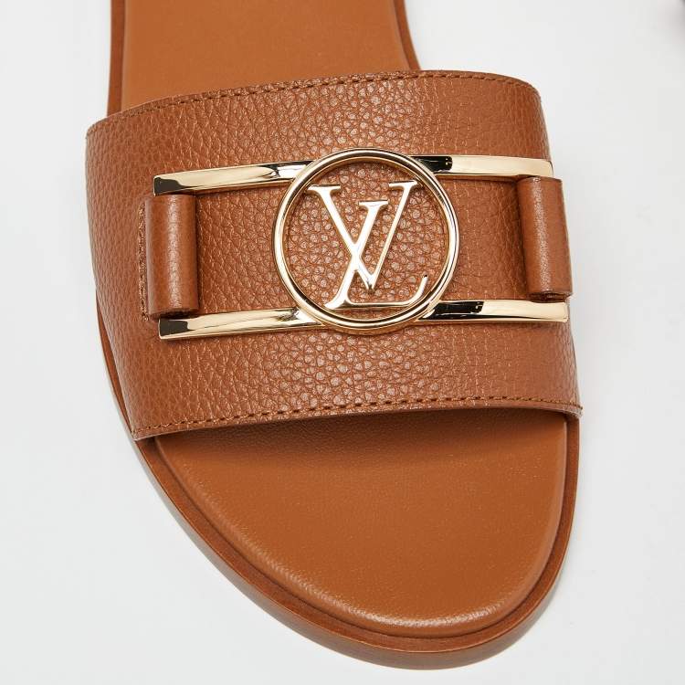 Pre Owned Louis Vuitton Cognac Leather Lock It Flat  Sandals Size 36