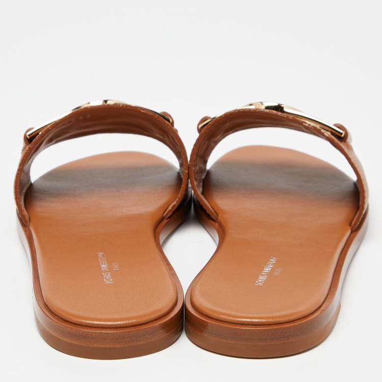 Pre Owned Louis Vuitton Cognac Leather Lock It Flat  Sandals Size 36