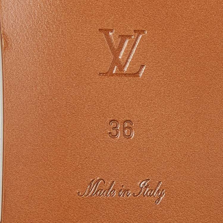 Pre Owned Louis Vuitton Cognac Leather Lock It Flat  Sandals Size 36