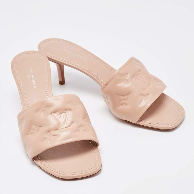 Pre Owned Louis Vuitton Beige Monogram Leather Revival Open Toe Slide Sandals Size 37