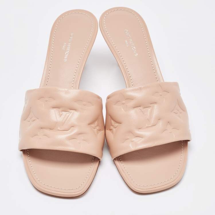 Pre Owned Louis Vuitton Beige Monogram Leather Revival Open Toe Slide Sandals Size 37