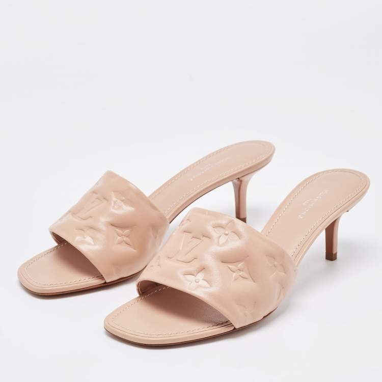Pre Owned Louis Vuitton Beige Monogram Leather Revival Open Toe Slide Sandals Size 37