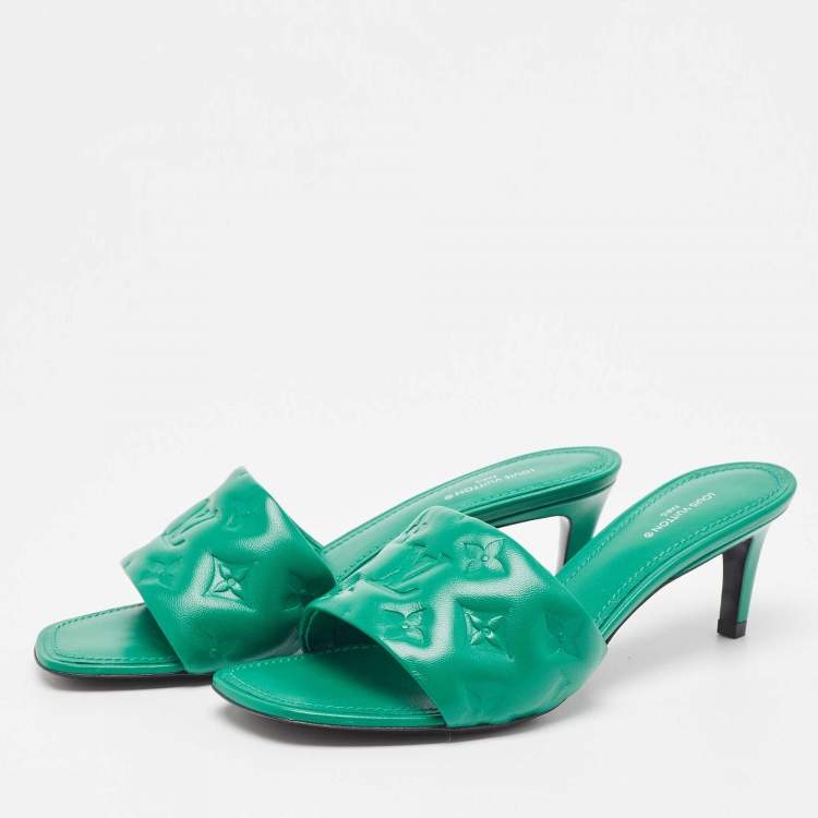 Pre Owned Louis Vuitton Green Leather Revival Slides Size 38