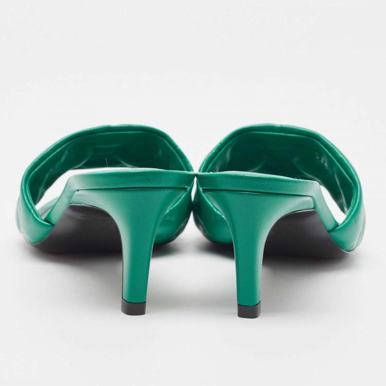 Pre Owned Louis Vuitton Green Leather Revival Slides Size 38