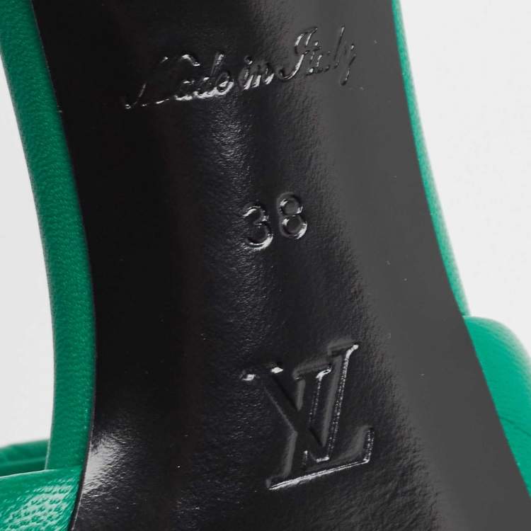 Pre Owned Louis Vuitton Green Leather Revival Slides Size 38