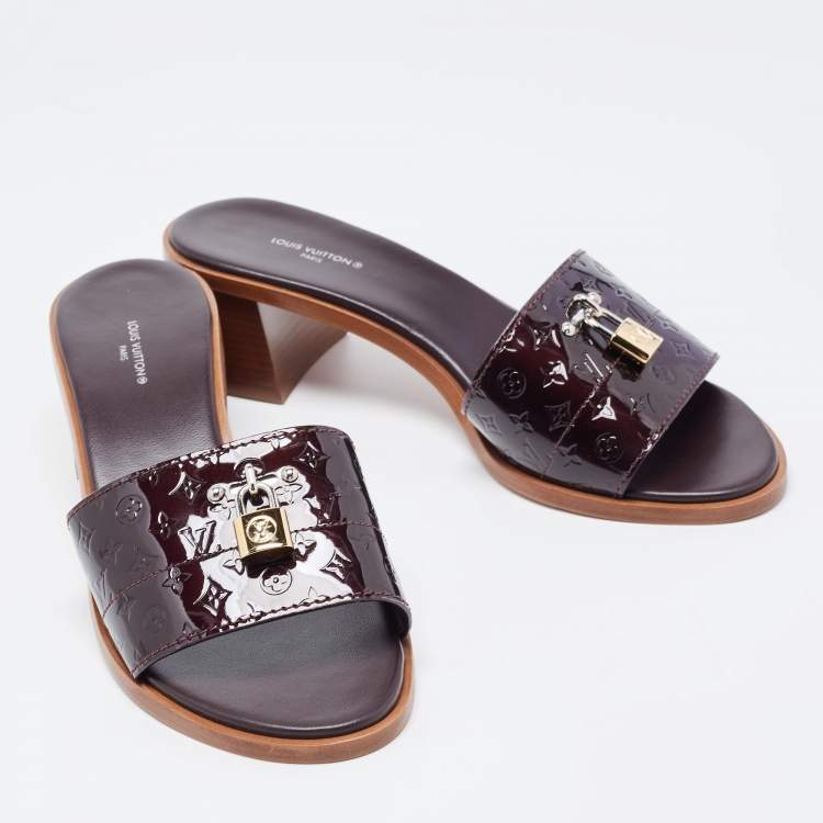 Pre Owned Louis Vuitton Amarante Patent Leather Lock It Sandals Size 40