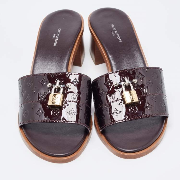 Pre Owned Louis Vuitton Amarante Patent Leather Lock It Sandals Size 40