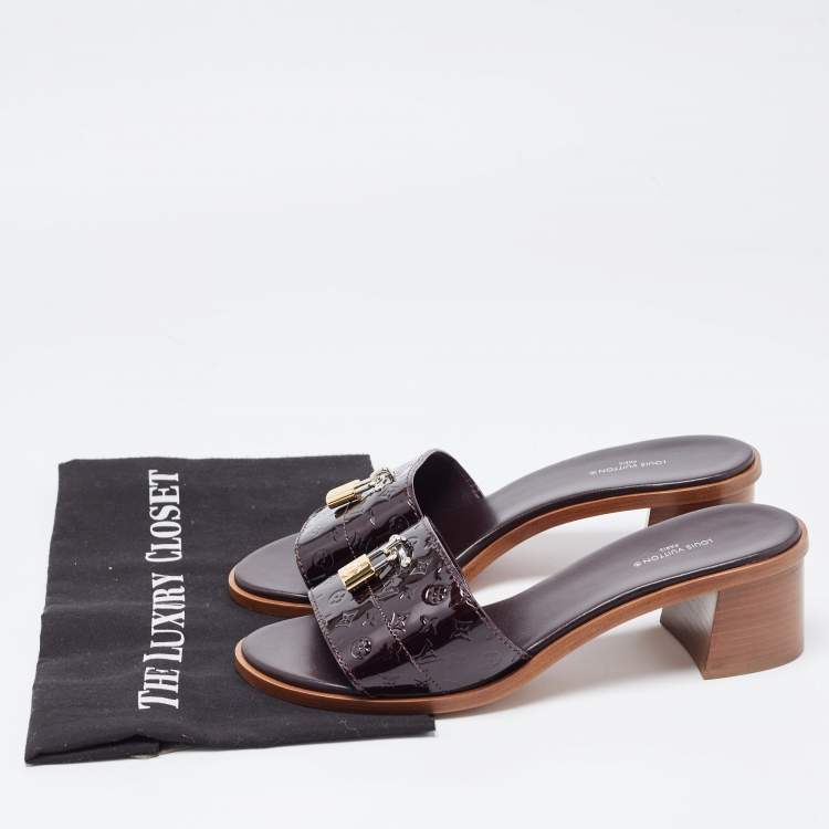 Pre Owned Louis Vuitton Amarante Patent Leather Lock It Sandals Size 40