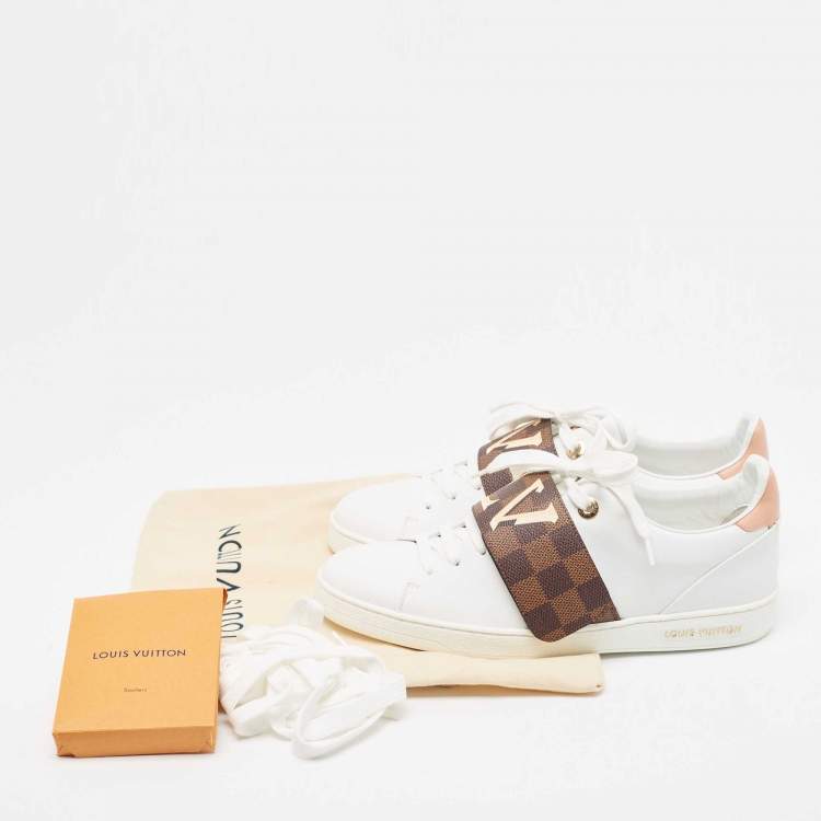 Pre Owned Louis Vuitton White/Monogram Canvas and Leather Frontrow Sneakers Size 40