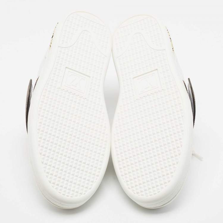 Pre Owned Louis Vuitton White/Monogram Canvas and Leather Frontrow Sneakers Size 40
