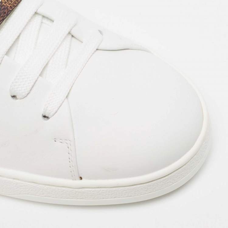 Pre Owned Louis Vuitton White/Monogram Canvas and Leather Frontrow Sneakers Size 40