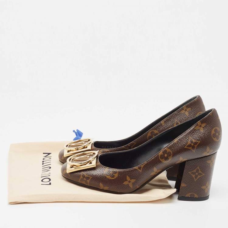 Pre Owned Louis Vuitton Brown Monogram Canvas Madeleine Pumps Size 37.5