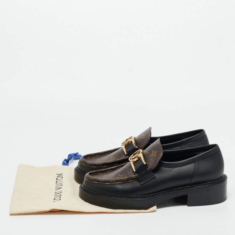 Pre Owned Louis Vuitton Black Monogram Canvas and Leather Academy Loafers Size 41
