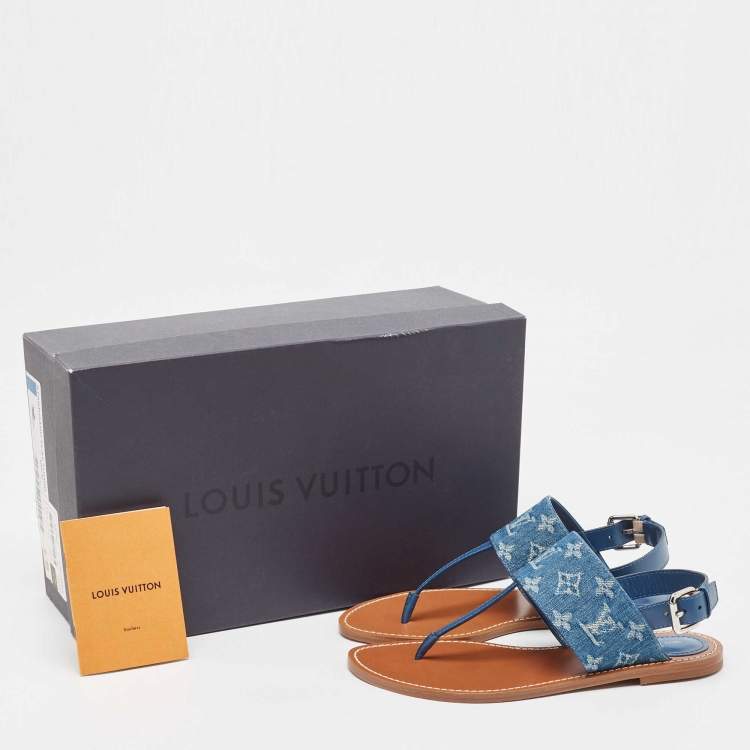 Pre Owned Louis Vuitton Blue Monogram Denim Starboard Flat Thong Sandals Size 40
