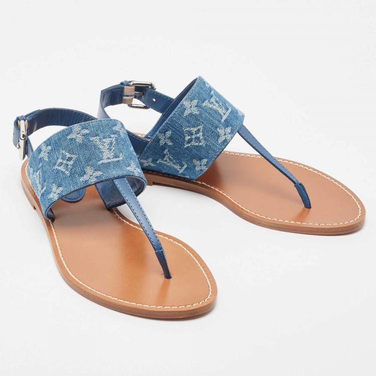Pre Owned Louis Vuitton Blue Monogram Denim Starboard Flat Thong Sandals Size 40
