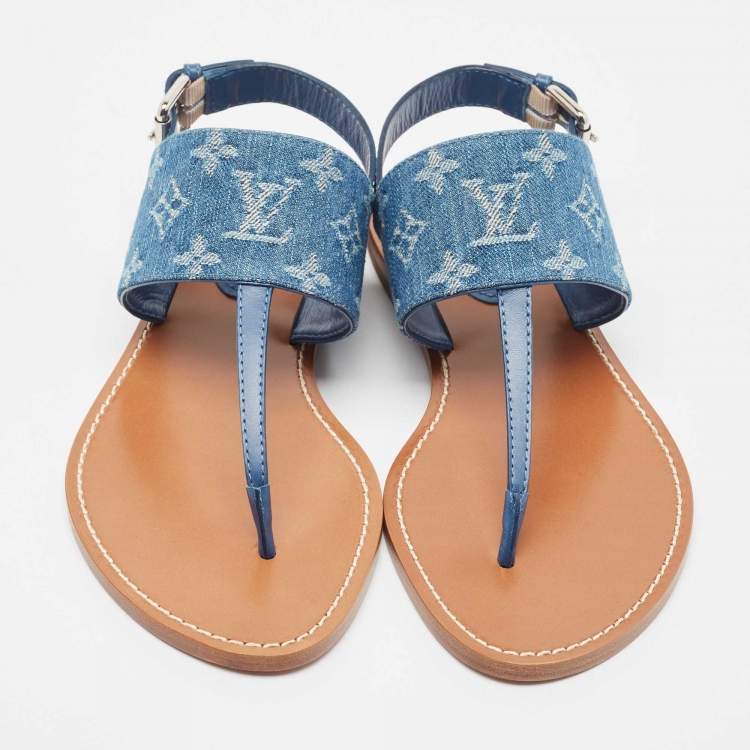 Pre Owned Louis Vuitton Blue Monogram Denim Starboard Flat Thong Sandals Size 40