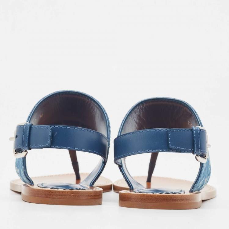 Pre Owned Louis Vuitton Blue Monogram Denim Starboard Flat Thong Sandals Size 40