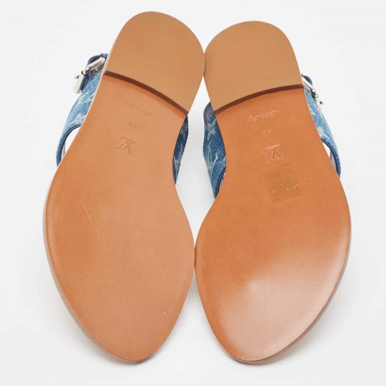 Pre Owned Louis Vuitton Blue Monogram Denim Starboard Flat Thong Sandals Size 40