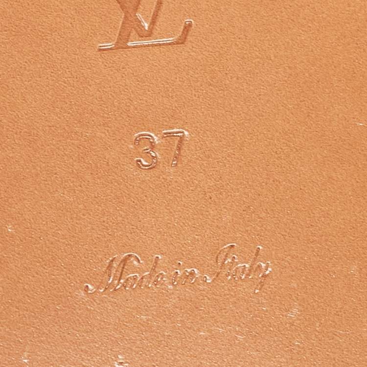 Pre Owned Louis Vuitton Navy Blue/White Canvas Lock It Flat Slides Size 37