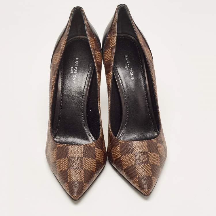 Pre Owned Louis Vuitton Brown Monogram Canvas Chérie Pointed Toe Pumps Size 39