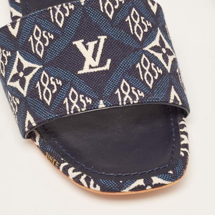 Pre Owned Louis Vuitton Navy Blue Denim Flat Slides Size 36