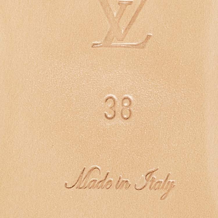 Pre Owned Louis Vuitton Silver Monogram Embossed Leather Revival Flat Slides Size 38