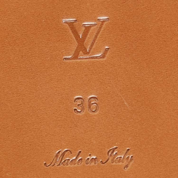 مملوكة مسبقًا Louis Vuitton Tan Leather Lock It Flat Slides Size 36