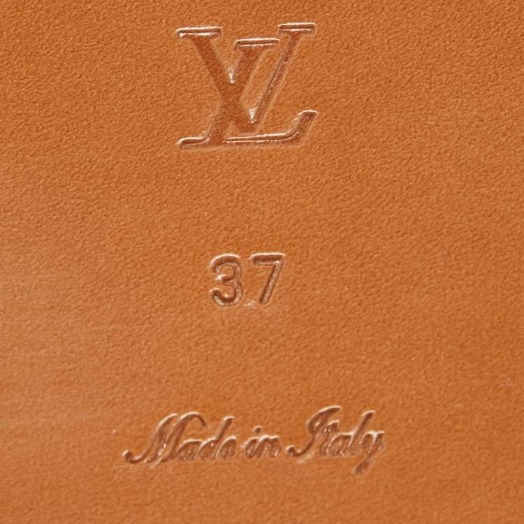 Pre Owned Louis Vuitton Tan Leather Lock It Flat Slides Size 37