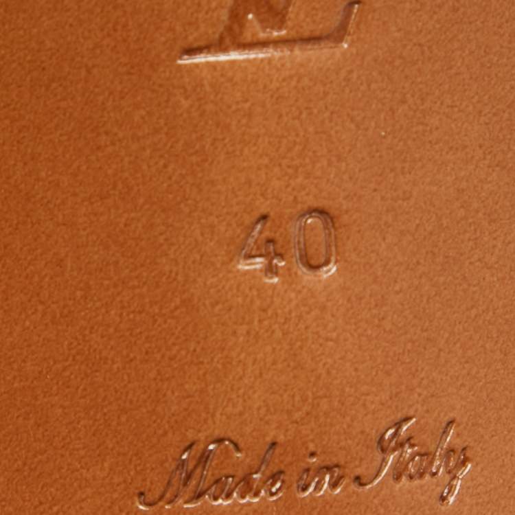 Pre Owned Louis Vuitton Beige Monogram Embossed Leather Block Heel Slide Sandals Size 40