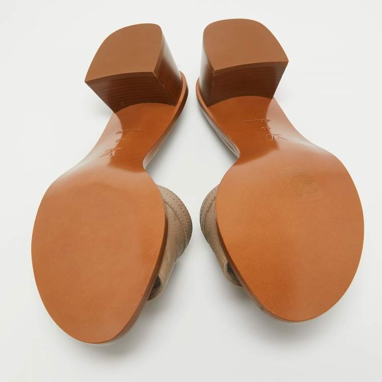 Pre Owned Louis Vuitton Beige Monogram Embossed Leather Block Heel Slide Sandals Size 40