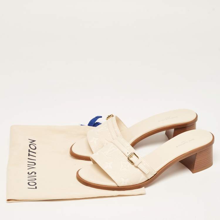 Pre Owned Louis Vuitton Cream Monogram Leather Slide Sandals Size 38