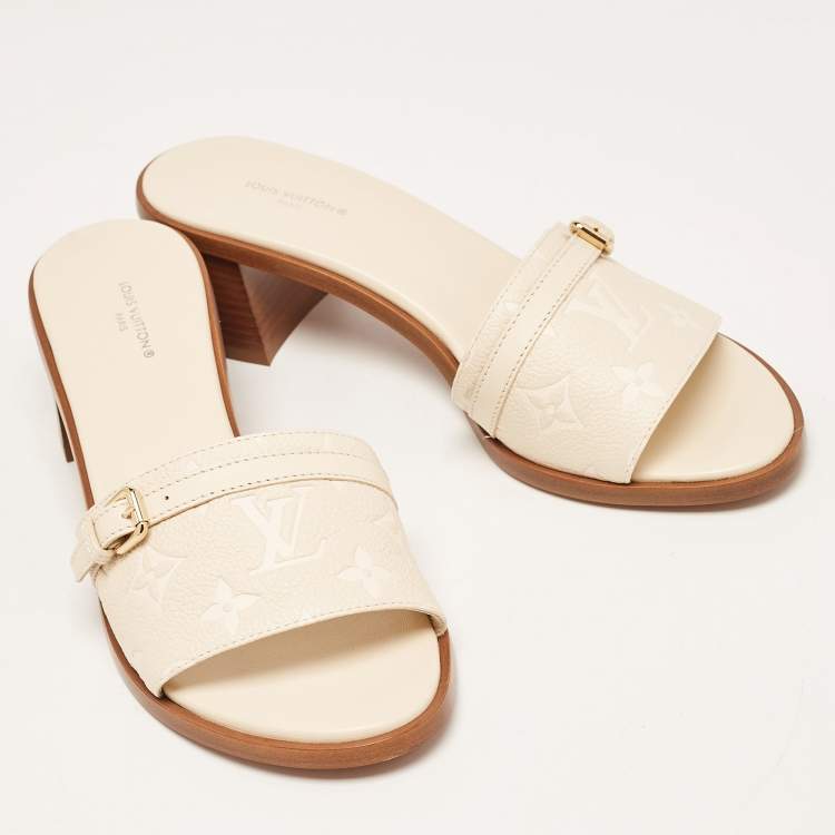 Pre Owned Louis Vuitton Cream Monogram Leather Slide Sandals Size 38