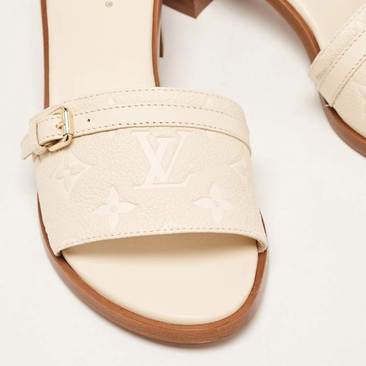 Pre Owned Louis Vuitton Cream Monogram Leather Slide Sandals Size 38