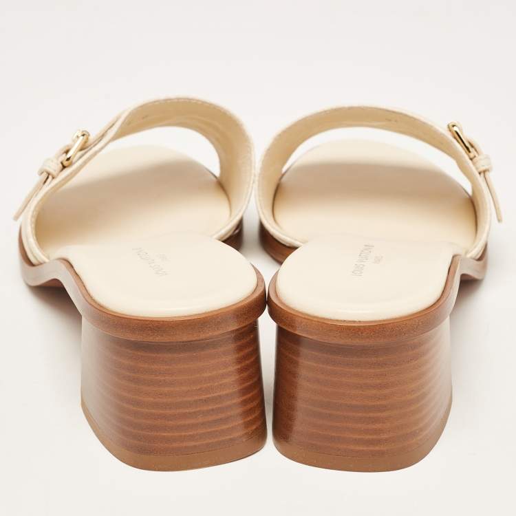 Pre Owned Louis Vuitton Cream Monogram Leather Slide Sandals Size 38