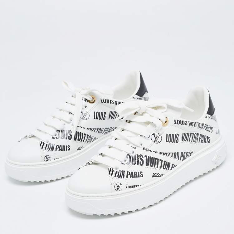 Pre Owned Louis Vuitton White/Black Leather Time Out Trainers Sneakers Size 38