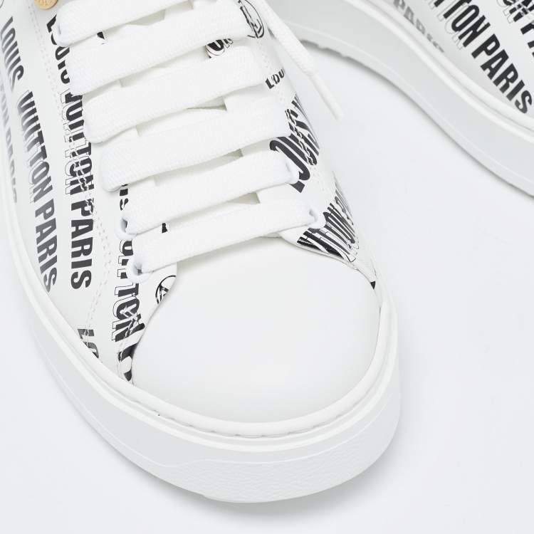 Pre Owned Louis Vuitton White/Black Leather Time Out Trainers Sneakers Size 38