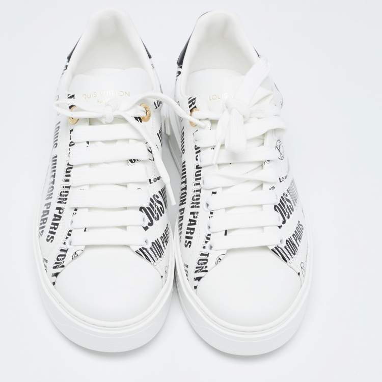 Pre Owned Louis Vuitton White/Black Leather Time Out Trainers Sneakers Size 38