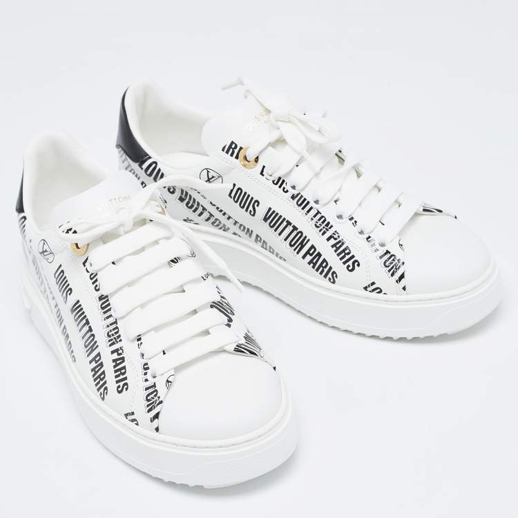 Pre Owned Louis Vuitton White/Black Leather Time Out Trainers Sneakers Size 38