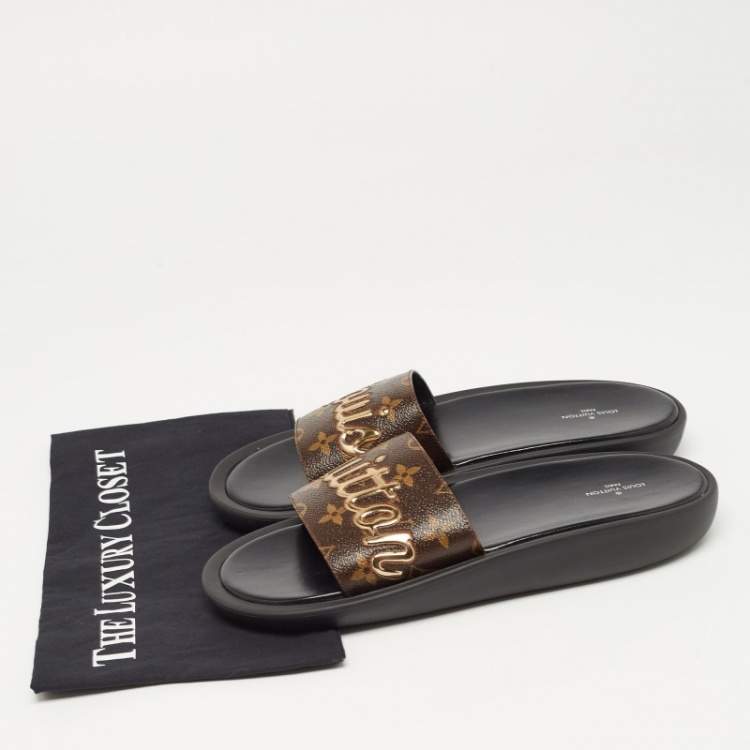 Pre Owned Louis Vuitton Brown Monogram Canvas Sunbath Flat Slides Size 41