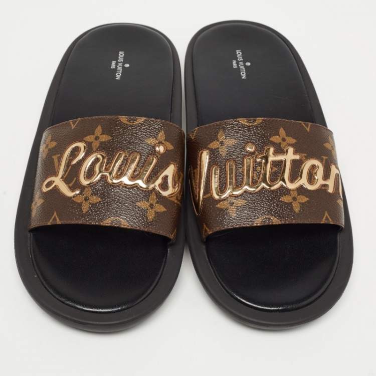 Pre Owned Louis Vuitton Brown Monogram Canvas Sunbath Flat Slides Size 41