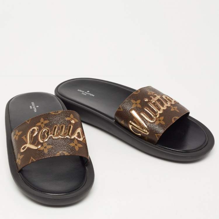 Pre Owned Louis Vuitton Brown Monogram Canvas Sunbath Flat Slides Size 41