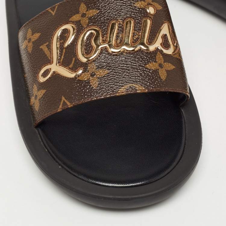 Pre Owned Louis Vuitton Brown Monogram Canvas Sunbath Flat Slides Size 41