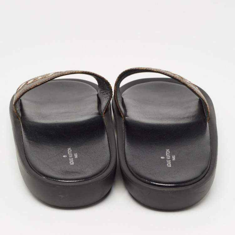 Pre Owned Louis Vuitton Brown Monogram Canvas Sunbath Flat Slides Size 41