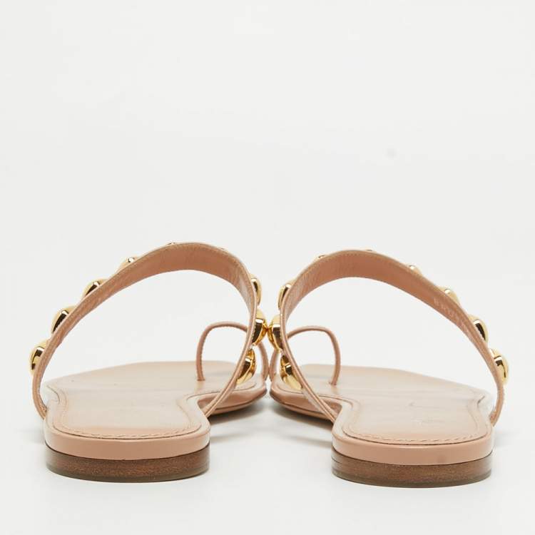 Pre Owned Louis Vuitton Beige Leather Slide Flats Size 39