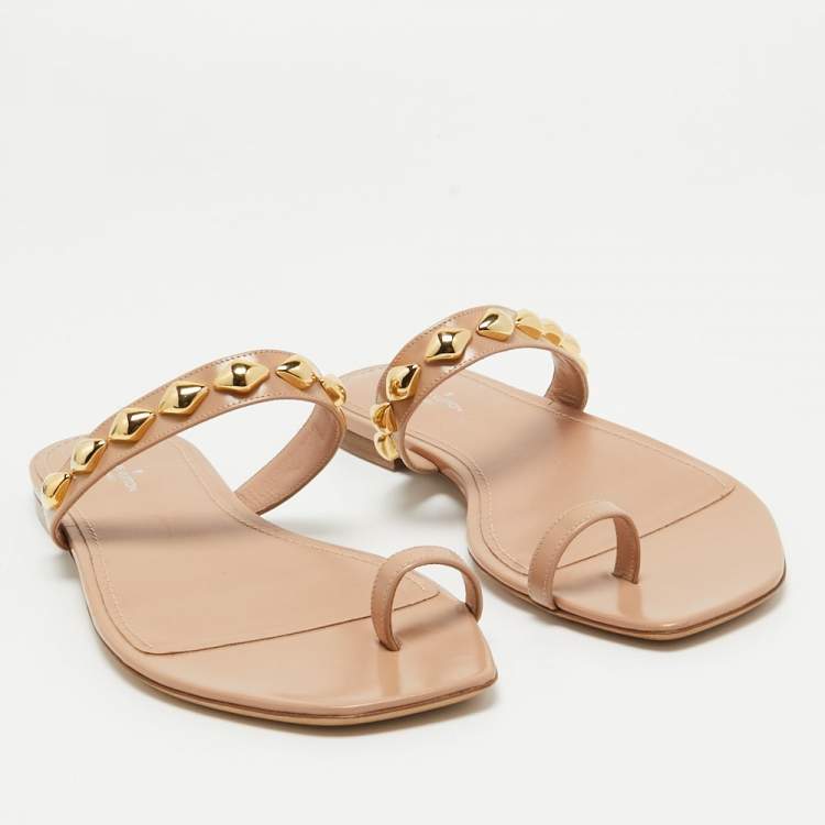 Pre Owned Louis Vuitton Beige Leather Slide Flats Size 39